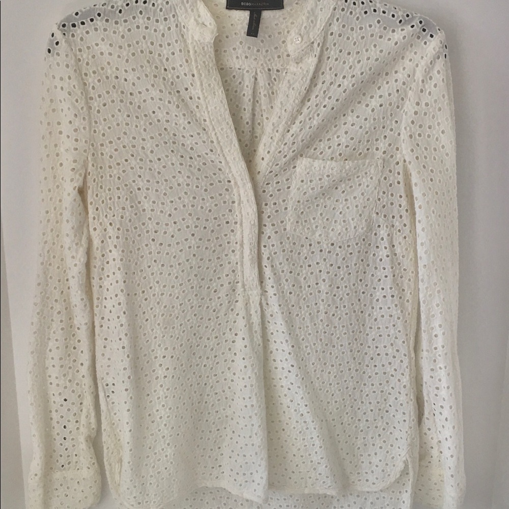 BCBG Max Azria Lola Eyelet Blouse Top Size XS